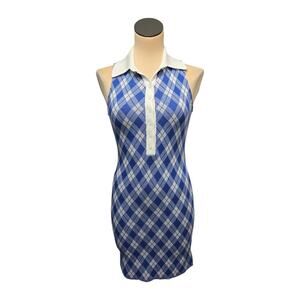 Smythe Argyle Polo Mini Dress‎ Blue Knit Bodycon Preppy Plaid Size Small